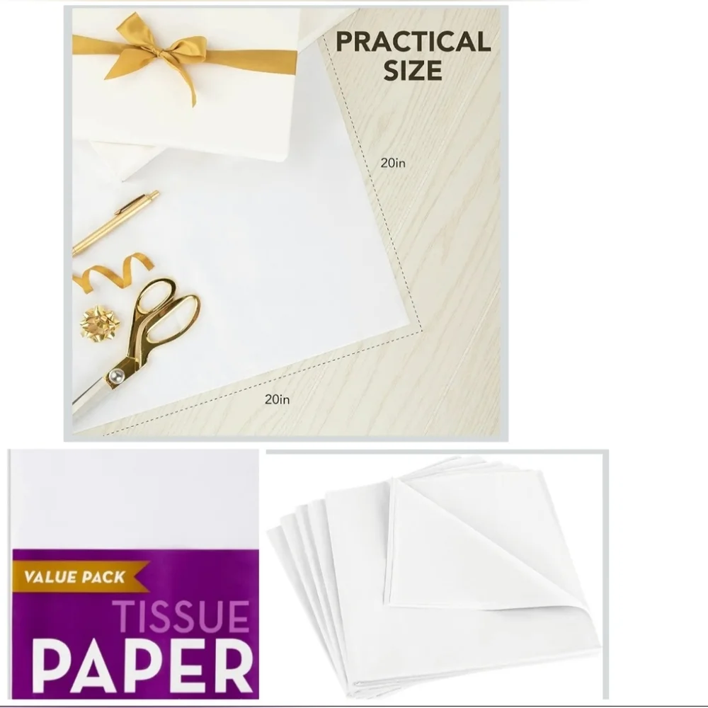 NEW 100 Sheets 20×20 White Tissue Paper Acid Free Premium Gift Wrapping Packing